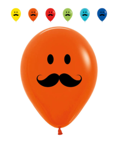 Globo impreso carita feliz con bigote en tonos fashion r-12