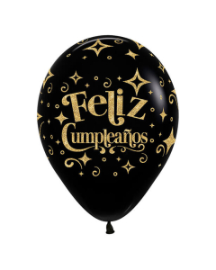 Globo Feliz Cumpleaños Escarchado Diamante Dorado Infinity Negro Fashion R-12 por Unidad