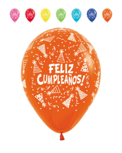 Paquete Globos Impresos Feliz Cumpleaños Destellos, Tonos Metal R-12 x 12  unds