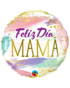 Globo Feliz Día Mamá, Trazos de Brochas Pastel, Microfoil 18 in