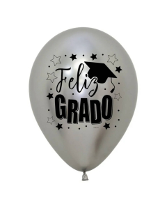 Globo Impreso Feliz Grado, Plata Reflex R-12