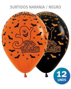Globos negro y naranja fashion impresos infinity con Happy Halloween tamaño R-12
