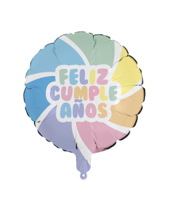 Globo  Microfoil Feliz Cumpleaños Candy Colores Pasteles Redondo 18 in