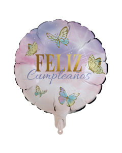 Globo  Microfoil Feliz Cumpleaños Mariposas Encantadas Redondo 18 in