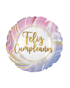 Globo  Microfoil Feliz Cumpleaños Marmoleado Rosa Redondo 18 in