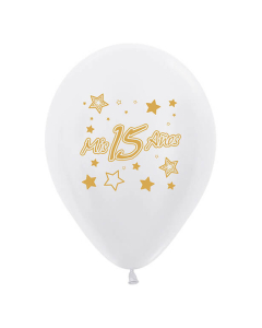 Globo Mis 15 Años Impreso Tinta Dorada Perla Satin R-12 por Unidad