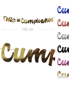 Guirnalda con texto feliz cumpleaños en colores con brillo espejo, de cartón con 145 cm