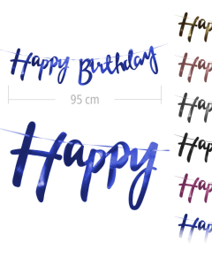 Guirnalda con texto happy birthday en colores con brillo espejo