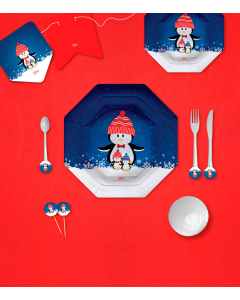 Kit de decoración de Feliz Navidad pingüino por 12 puestos grande 