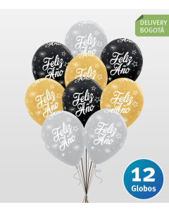 Lluvia de 12 Globos Año Nuevo Inflados con Helio Certificado y Entrega en Bogotá