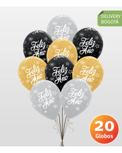Lluvia de 20 Globos Año Nuevo Inflados con Helio Certificado y Entrega en Bogotá