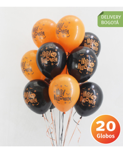 Lluvia de 20 Globos Halloween Inflados con Helio Certificado y Entrega en Bogotá