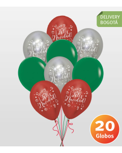 Lluvia de 20 Globos Navidad Inflados con Helio Certificado y Entrega en Bogotá
