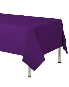 Mantel para decoración de mesa en tela cambre y color purpura  de 250 por 160 centímetros