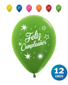 Paquete Globos Impresos Feliz Cumpleaños Destellos