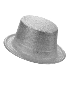 Gorro o Sombrero de Copa Plata Escarchado, Plástico