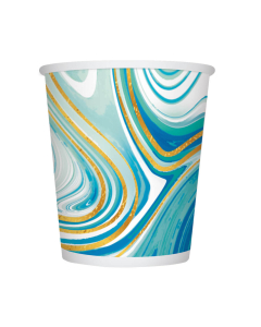 Vaso de Cartón Mediano Impreso con Diseño Marmoleado Aqua de 9 oz