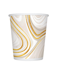 Vaso de Cartón Mediano Impreso con Diseño Marmoleado Blanco Dorado de 9 oz