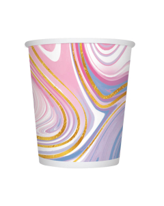 Vaso de Cartón Mediano Impreso con Diseño Marmoleado Rosa de 9 oz