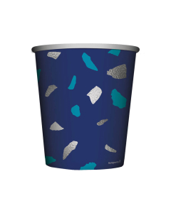 Vaso de Cartón Mediano Impreso con Diseño Terrazo Azul de 9 oz