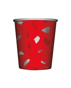 Vaso de Cartón Mediano Impreso con Diseño Terrazo Rojo de 9 oz