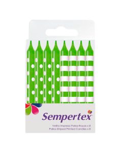 Vela Verde lima Impresa con Detalles Blancos Polka Rayas 