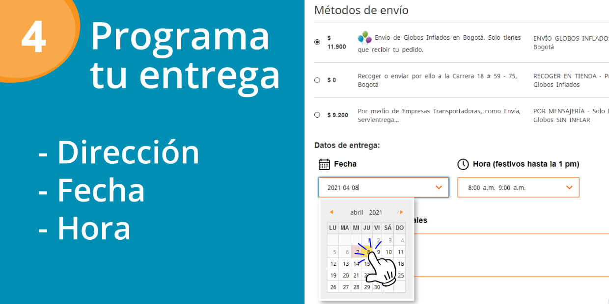 Programa tu entrega con dirección, fecha y hora.