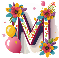 Letra M de Mama con flores y globos