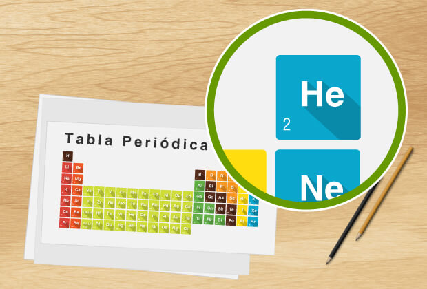 Tabla periódica destacando el gas Helio como rey de los gases nobles