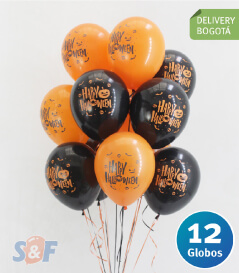 Lluvia de 12 Globos Halloween Inflados con Helio Certificado y Entrega en Bogotá