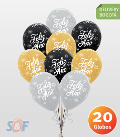 Lluvia de 20 Globos Año Nuevo Inflados con Helio Certificado y Entrega en Bogotá
