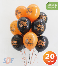 Lluvia de 20 Globos Halloween Inflados con Helio Certificado y Entrega en Bogotá