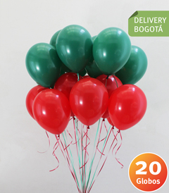 20 Globos Rojos y Verdes, con Helio y Cintas