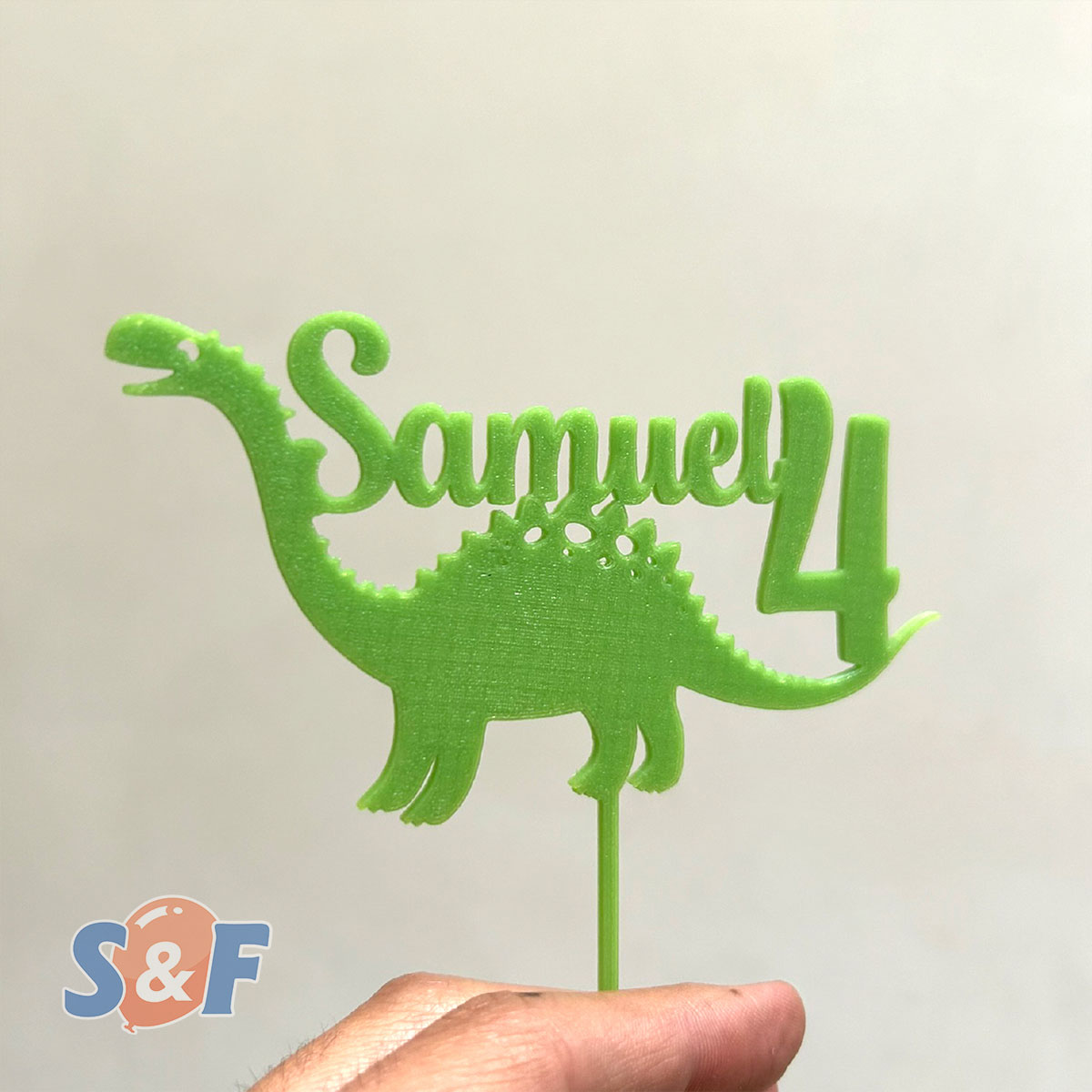 Topper personalizado para torta de cumpleaños en color verde con dinosaurio